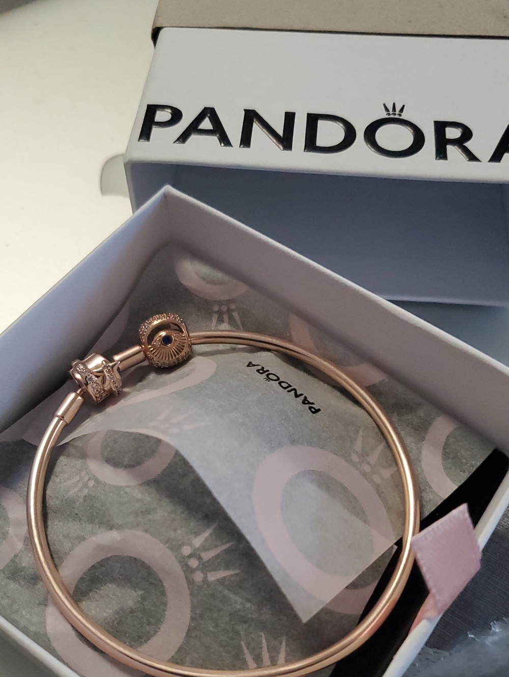 Pandora Rose Gold Double Wire Charm Bangle